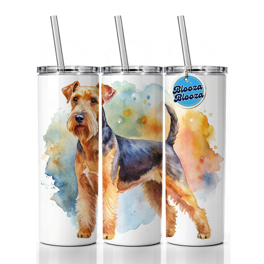 Welsh Terrier Dog Watercolor Style Skinny Tumbler 20oz with Straw Insulated Water Bottle Gift