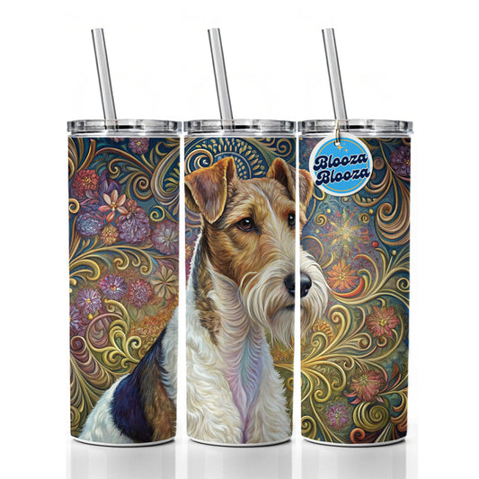 Wire Fox Terrier Dog Art Nouveau Skinny Tumbler 20oz with Straw Insulated Water Bottle Gift