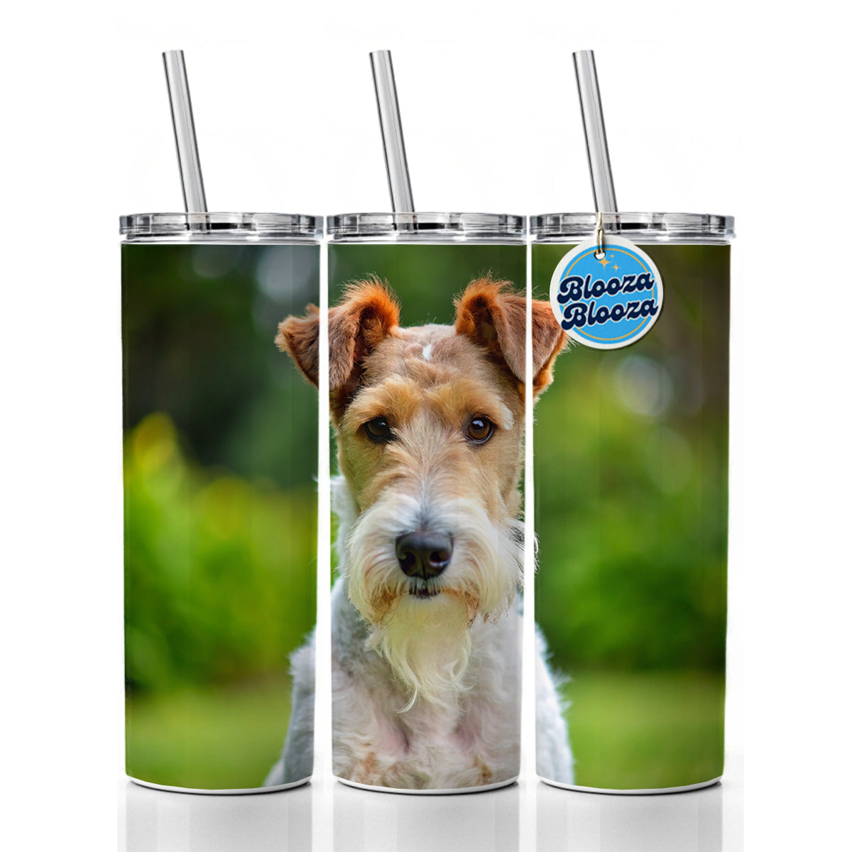 Wire Fox Terrier Dog Photo Skinny Tumbler 20oz with Straw Insulated Water Bottle Gift