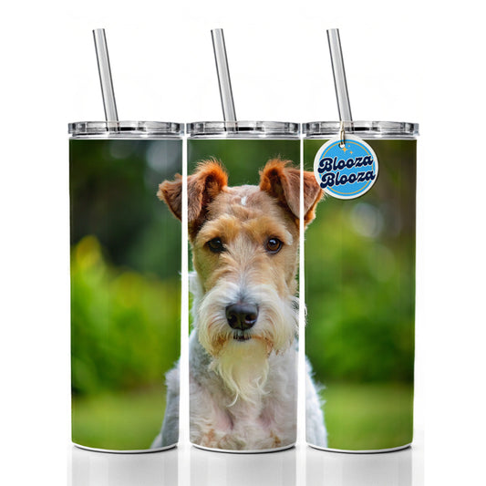 Wire Fox Terrier Dog Photo Skinny Tumbler 20oz with Straw Insulated Water Bottle Gift