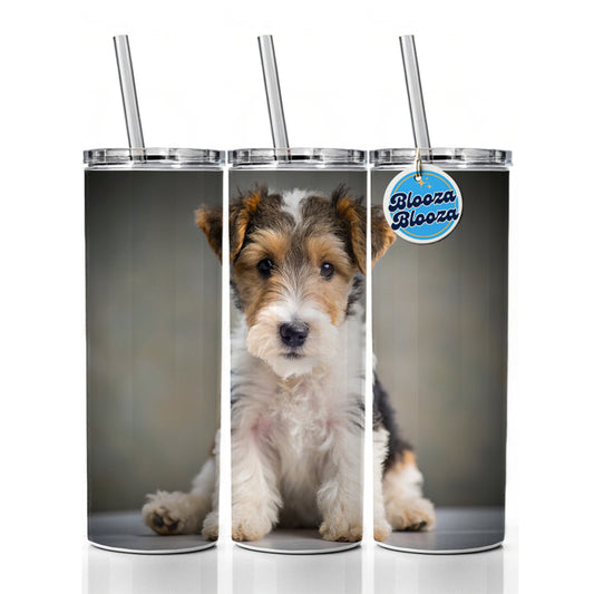 Wire Fox Terrier Dog Puppy Photo Skinny Tumbler 20oz with Straw Insulated Water Bottle Gift
