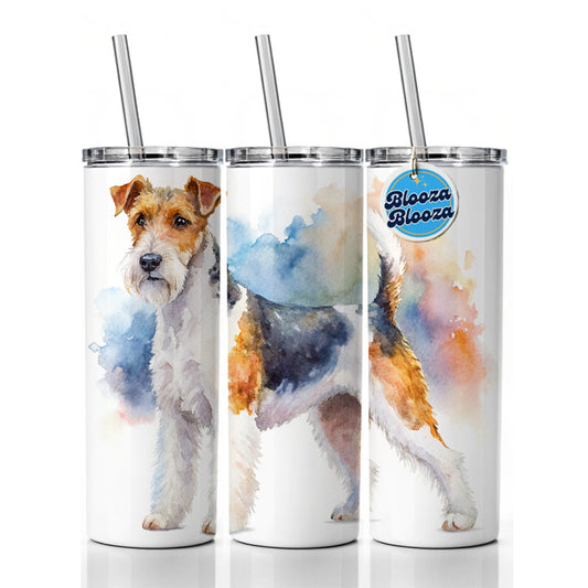 Wire Fox Terrier Dog Watercolor Style Skinny Tumbler 20oz with Straw Insulated Water Bottle Gift