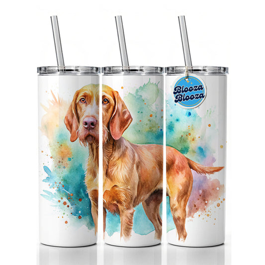 Wirehaired Vizsla Dog Watercolor Style Skinny Tumbler 20oz with Straw Insulated Water Bottle Gift