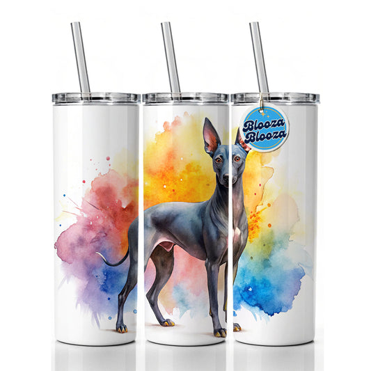 Xoloitzcuintli Xolo Mexican Hairless Dog Watercolor Style Skinny Tumbler 20oz with Straw Insulated Water Bottle Gift