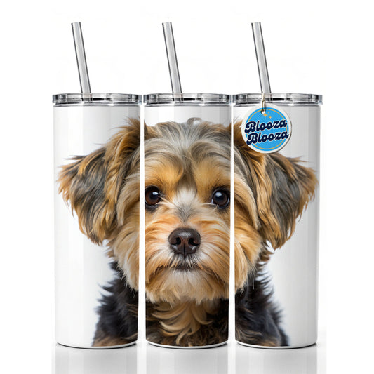 Yorkipoo Dog Photo Skinny Tumbler 20oz with Straw Insulated Water Bottle Gift