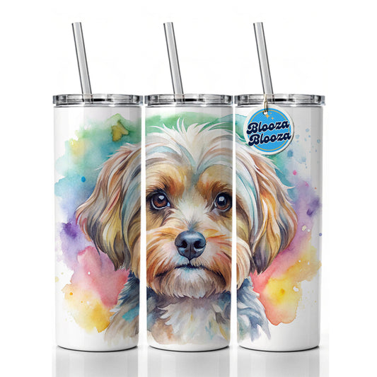 Yorkipoo Dog Watercolor Style Skinny Tumbler 20oz with Straw Insulated Water Bottle Gift