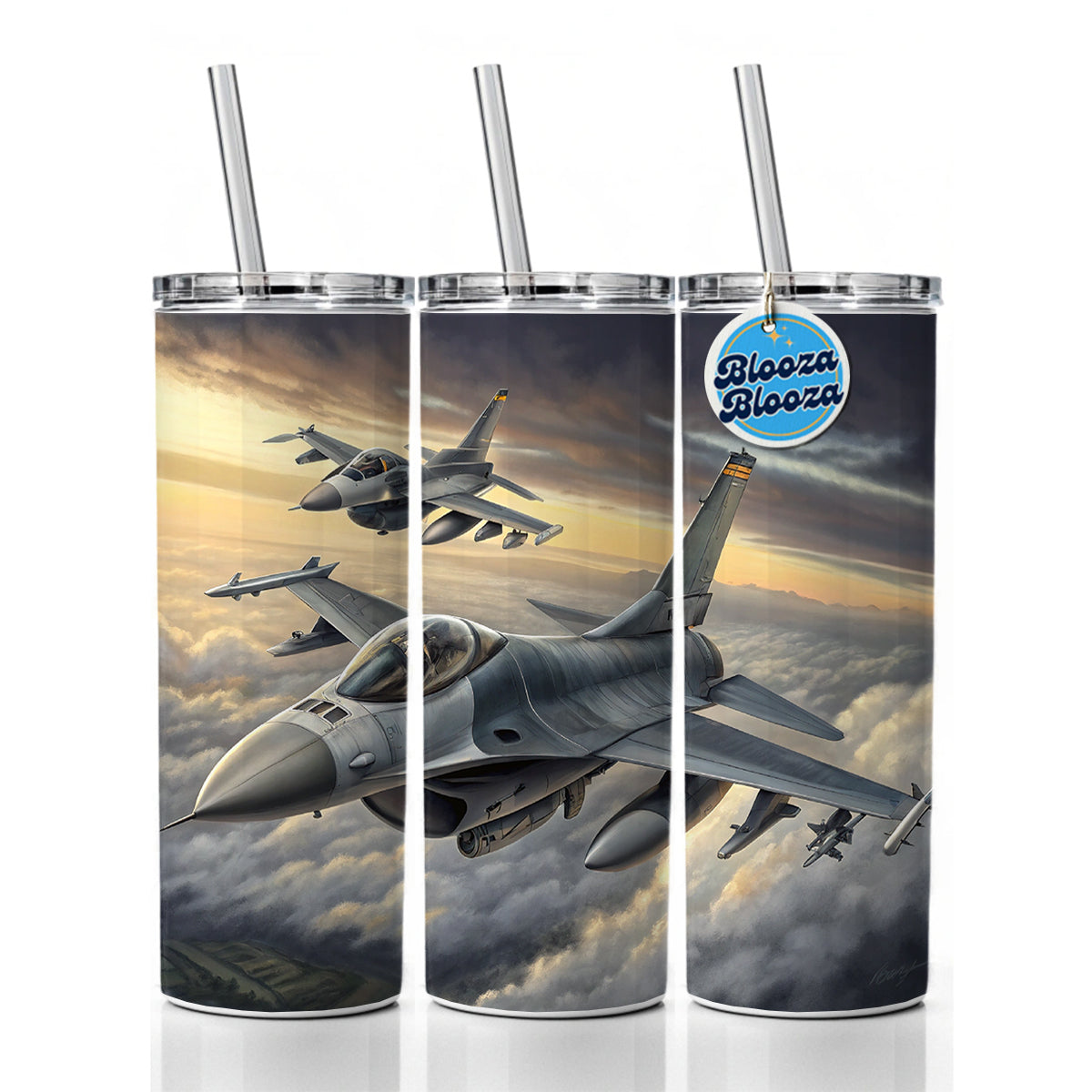 F-16 Fighting Falcon Viper Planes Flying In Formation Skinny Tumbler 20oz with Straw Insulated Water Bottle Gift