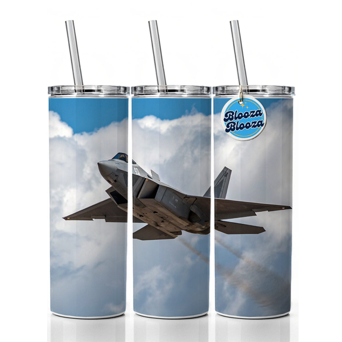 F-22 Raptor In Flight US Air Force Fighter Plane Skinny Tumbler 20oz with Straw Insulated Water Bottle Gift