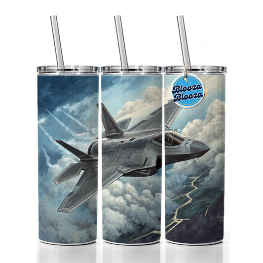 F-35 in Cloudy Sky US Air Force Navy Marines Plane Skinny Tumbler 20oz with Straw Insulated Water Bottle Gift