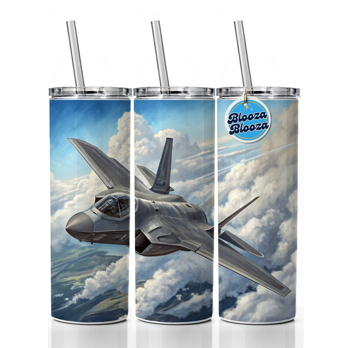 F-35 Lightning II Plane in Flight US Air Force Navy Marines Skinny Tumbler 20oz with Straw Insulated Water Bottle Gift
