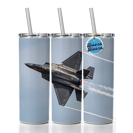 F-35 Plane Afterburners Streaking Through Sky Skinny Tumbler 20oz with Straw Insulated Water Bottle Gift
