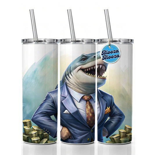 Funny Business Loan Shark Wearing A Suit With Money Skinny Tumbler 20oz with Straw Insulated Water Bottle Gift