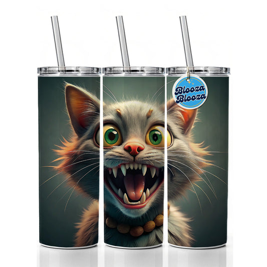 Funny Crazy Cat Skinny Tumbler 20oz with Straw Insulated Water Bottle Gift