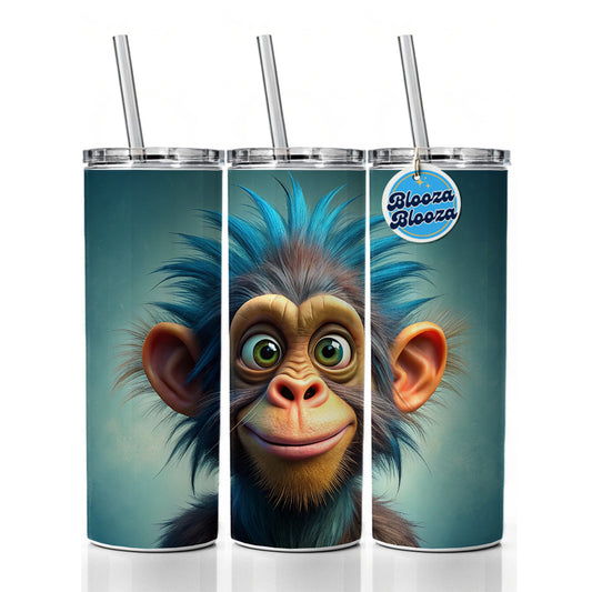 Funny Funky Crazy Monkey Skinny Tumbler 20oz with Straw Insulated Water Bottle Gift