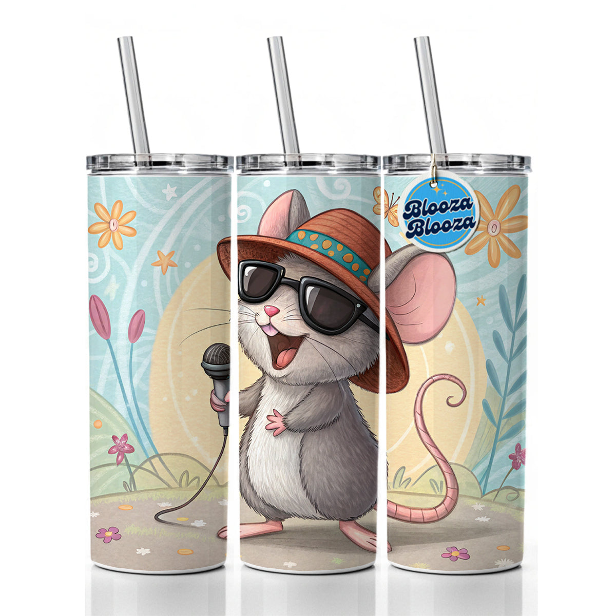 Funny Singing Cool Mouse Skinny Tumbler 20oz with Straw Insulated Water Bottle Gift