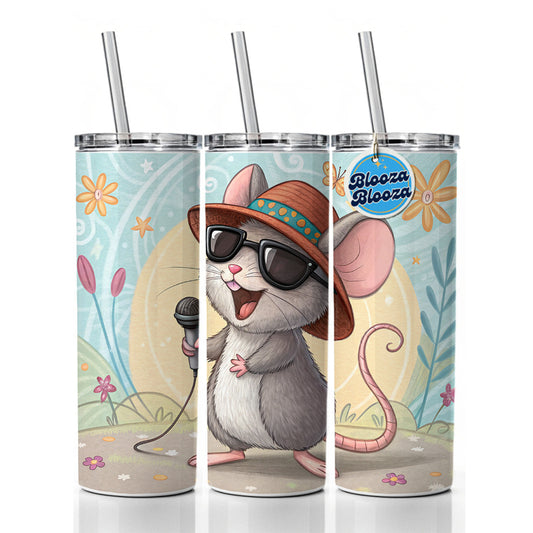 Funny Singing Cool Mouse Skinny Tumbler 20oz with Straw Insulated Water Bottle Gift