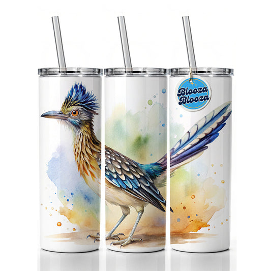 Greater Roadrunner New Mexico State Bird Watercolor Skinny Tumbler 20oz with Straw Insulated Water Bottle Gift