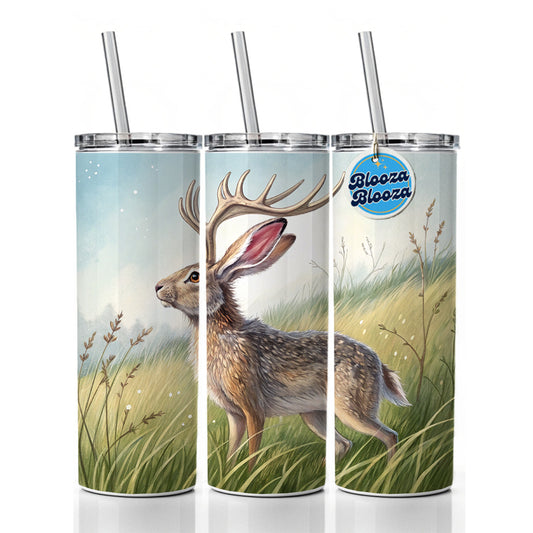 Jackalope Illustration Skinny Tumbler 20oz with Straw Insulated Water Bottle Gift