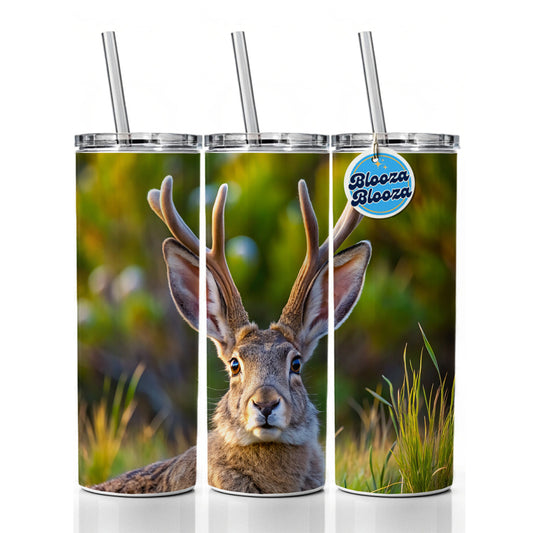 Jackalope In The Wild Skinny Tumbler 20oz with Straw Insulated Water Bottle Gift