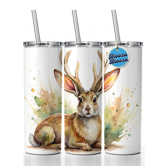 Jackalope Watercolor Skinny Tumbler 20oz with Straw Insulated Water Bottle Gift