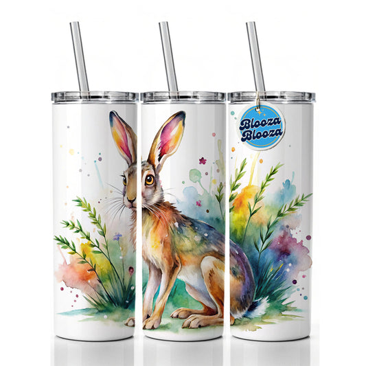 Jackrabbit Watercolor Skinny Tumbler 20oz with Straw Insulated Water Bottle Gift