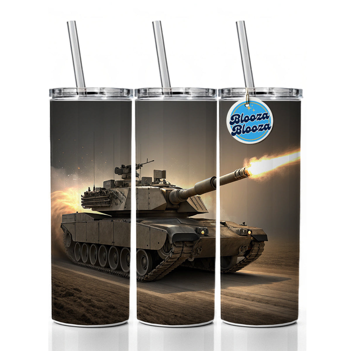 M1 Abrams Tank Firing Main Weapon Skinny Tumbler 20oz with Straw Insulated Water Bottle Gift