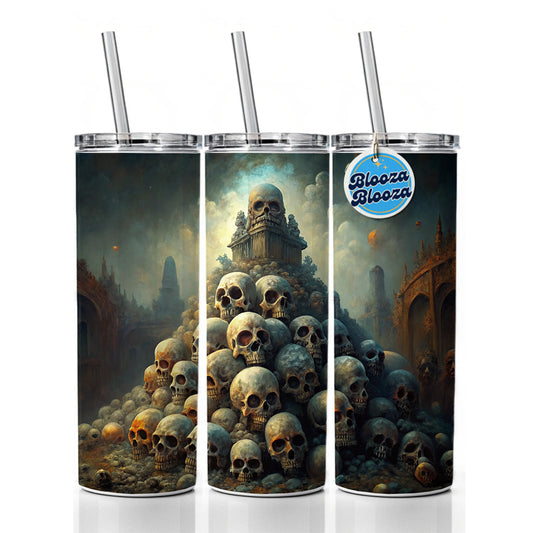 Pile Of Skulls Death Gothic Skinny Tumbler 20oz with Straw Insulated Water Bottle Gift