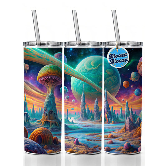 Psychedelic Alien Planet Vibrant Colors Skinny Tumbler 20oz with Straw Insulated Water Bottle Gift