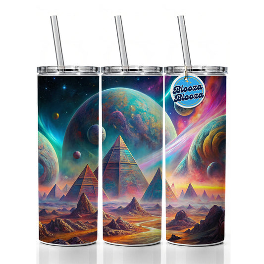 Psychedelic Alien Planet With Pyramids Vibrant Colors Skinny Tumbler 20oz with Straw Insulated Water Bottle Gift