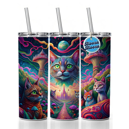 Psychedelic Cats Vibrant Colors Skinny Tumbler 20oz with Straw Insulated Water Bottle Gift