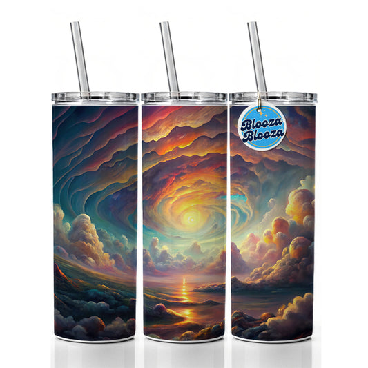 Psychedelic Cloudy Sky Pastel Colors Skinny Tumbler 20oz with Straw Insulated Water Bottle Gift