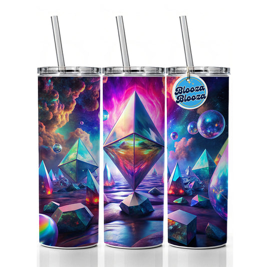 Psychedelic Crystals and Prisms Vibrant Colors Skinny Tumbler 20oz with Straw Insulated Water Bottle Gift