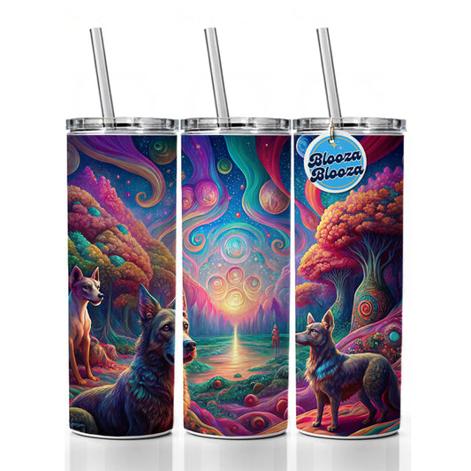 Psychedelic Dogs Vibrant Colors Skinny Tumbler 20oz with Straw Insulated Water Bottle Gift