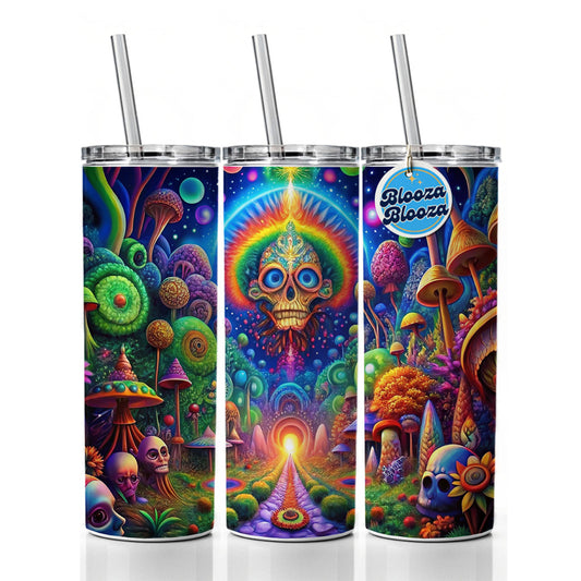 Psychedelic Fantasy Crazy Colorful Scene Skinny Tumbler 20oz with Straw Insulated Water Bottle Gift