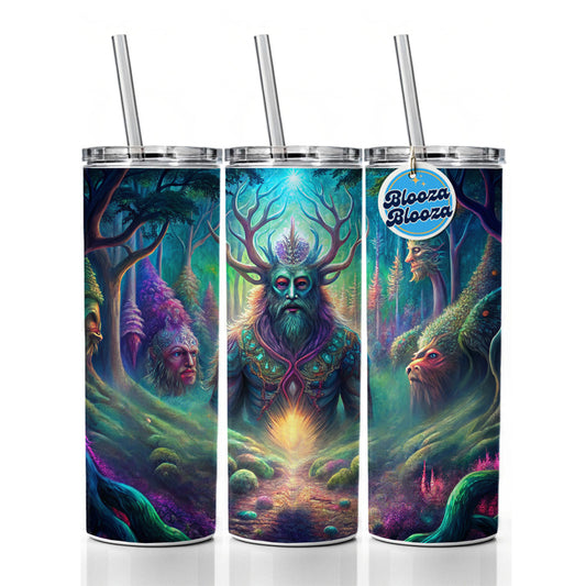 Psychedelic Forest Spirits Vibrant Colors Skinny Tumbler 20oz with Straw Insulated Water Bottle Gift