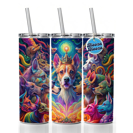 Psychedelic Lots of Dogs Vibrant Colors Skinny Tumbler 20oz with Straw Insulated Water Bottle Gift