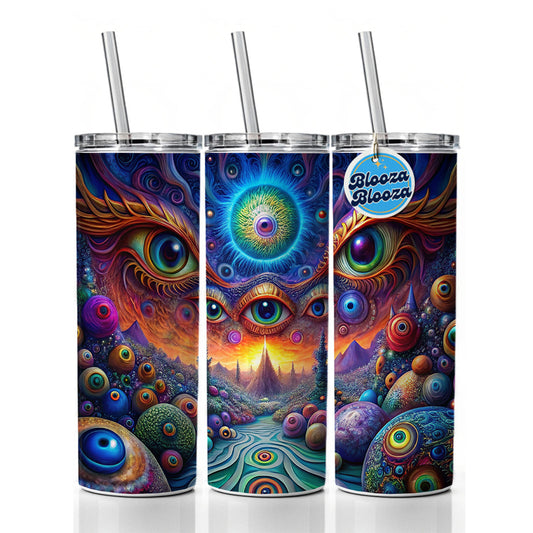 Psychedelic Lots of Eyes Vibrant Colors Skinny Tumbler 20oz with Straw Insulated Water Bottle Gift