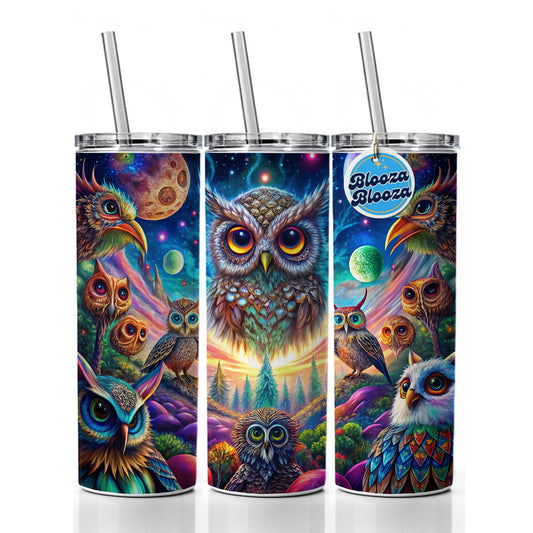Psychedelic Lots of Owls Vibrant Colors Skinny Tumbler 20oz with Straw Insulated Water Bottle Gift