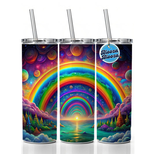 Psychedelic Lots of Rainbows Colors Skinny Tumbler 20oz with Straw Insulated Water Bottle Gift