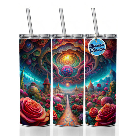 Psychedelic Lots of Roses Vibrant Colors Skinny Tumbler 20oz with Straw Insulated Water Bottle Gift