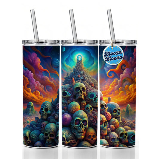 Psychedelic Pile Of Skulls Vibrant Colors Skinny Tumbler 20oz with Straw Insulated Water Bottle Gift