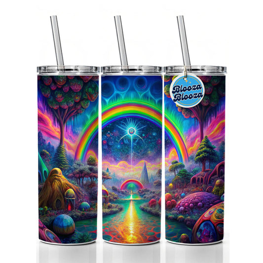 Psychedelic Rainbow Scene Skinny Tumbler 20oz with Straw Insulated Water Bottle Gift