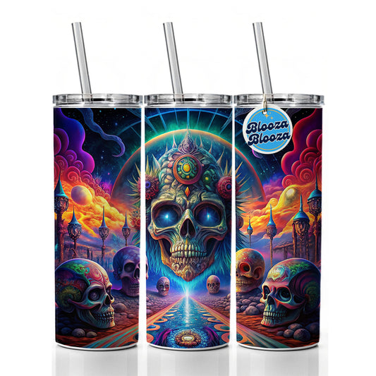 Psychedelic Skulls Design Skinny Tumbler 20oz with Straw Insulated Water Bottle Gift