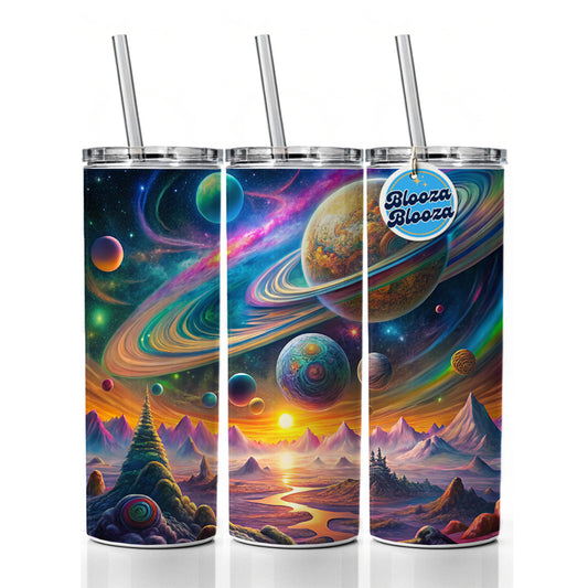 Psychedelic Solar System Space Design Skinny Tumbler 20oz with Straw Insulated Water Bottle Gift