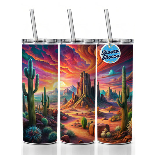 Psychedelic Southwest Desert Scene Skinny Tumbler 20oz with Straw Insulated Water Bottle Gift