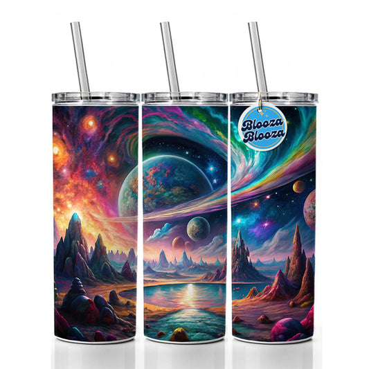 Psychedelic Space Galaxy Planet Vibrant Colors Skinny Tumbler 20oz with Straw Insulated Water Bottle Gift