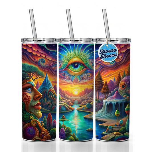 Psychedelic Trippy Artsy Design Skinny Tumbler 20oz with Straw Insulated Water Bottle Gift