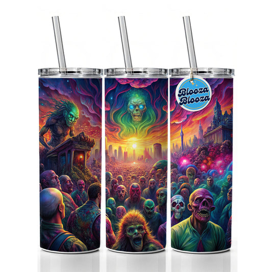 Psychedelic Zombie Outbreak Skinny Tumbler 20oz with Straw Insulated Water Bottle Gift