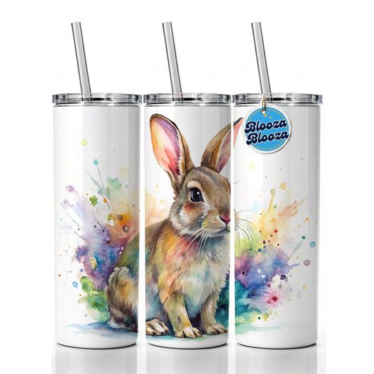Rabbit Bunny Watercolor Skinny Tumbler 20oz with Straw Insulated Water Bottle Gift