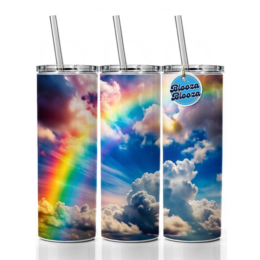 Rainbow in Cloudy Sky Skinny Tumbler 20oz with Straw Insulated Water Bottle Gift